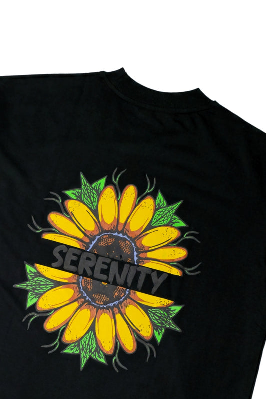 Serenity Sunflower Black Oversized T-Shirt